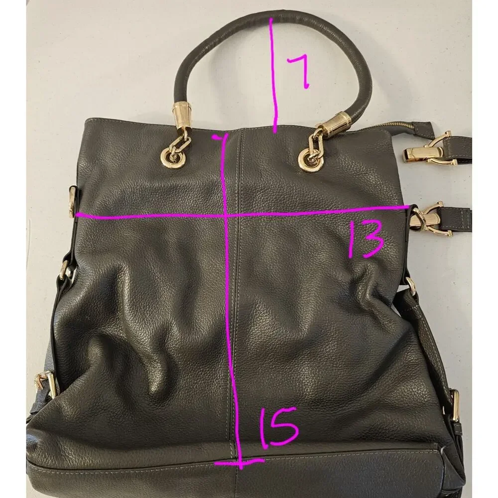 Kristen Bell for Erica Anenberg Sutton Grey Leather GoldTote Boho Bag W/dust bag